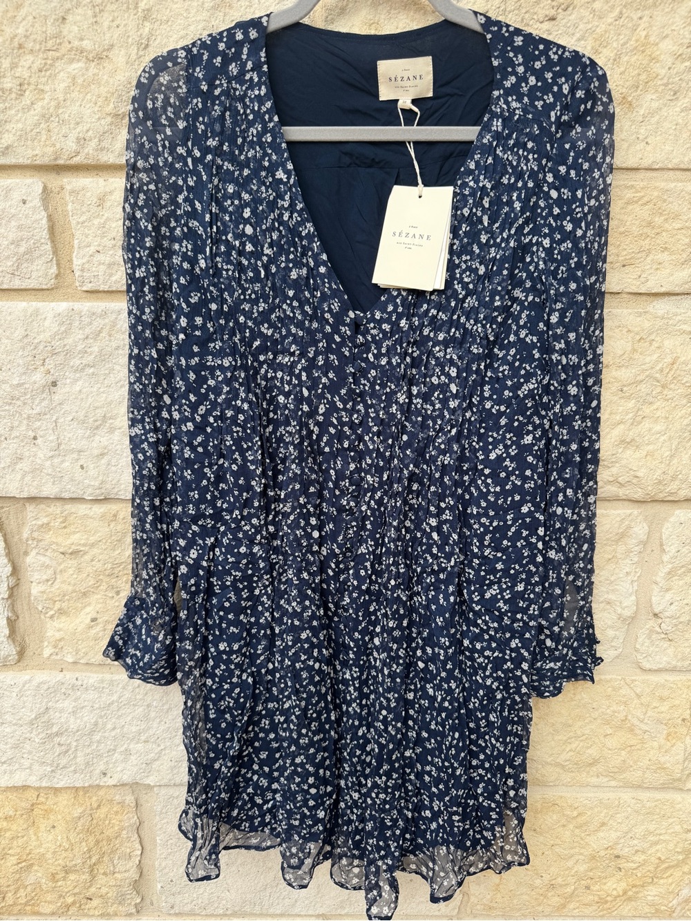 Sezane Joe Navy Floral Print Mini Dress